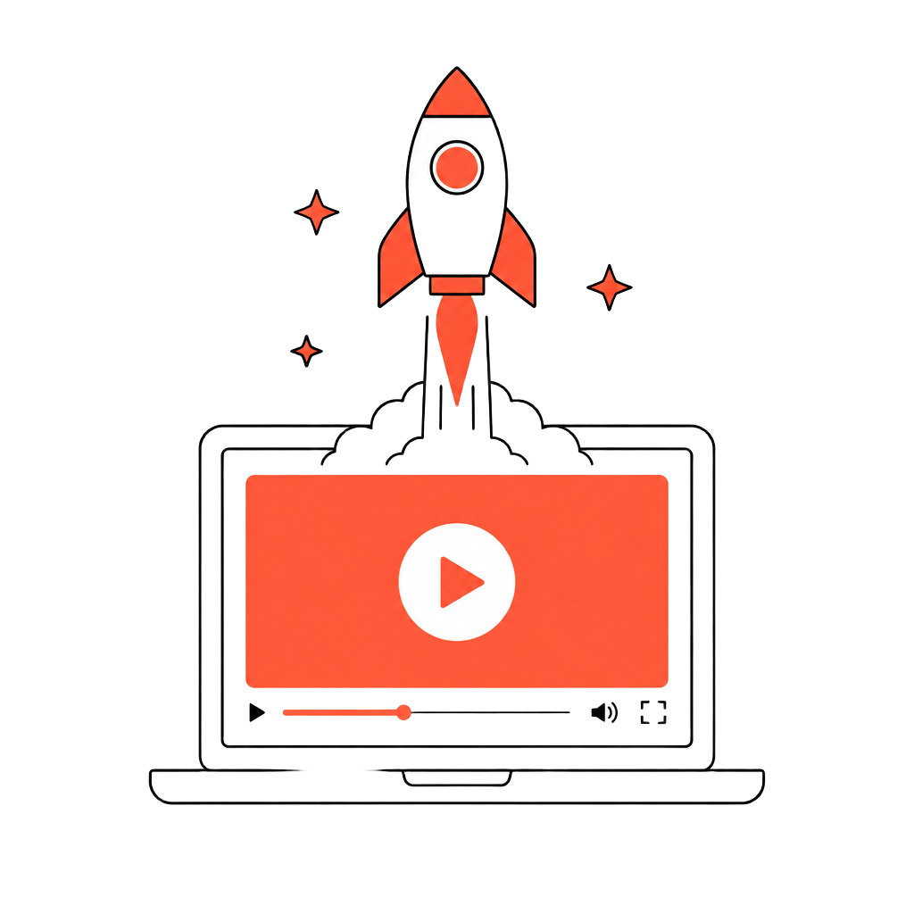 Rocket launching from a laptop demo illustration