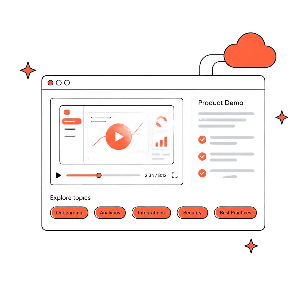 SaaS product demo with topic chips illustration