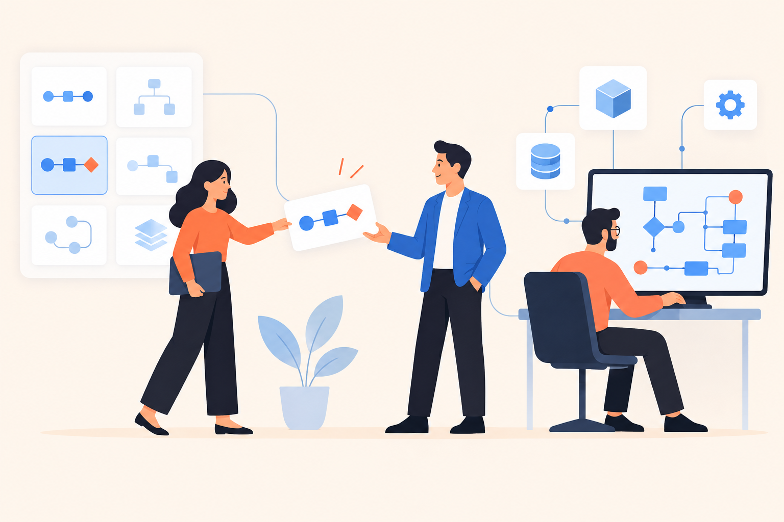 A sales rep shares a reusable demo while a solution engineer focuses on a complex technical question.